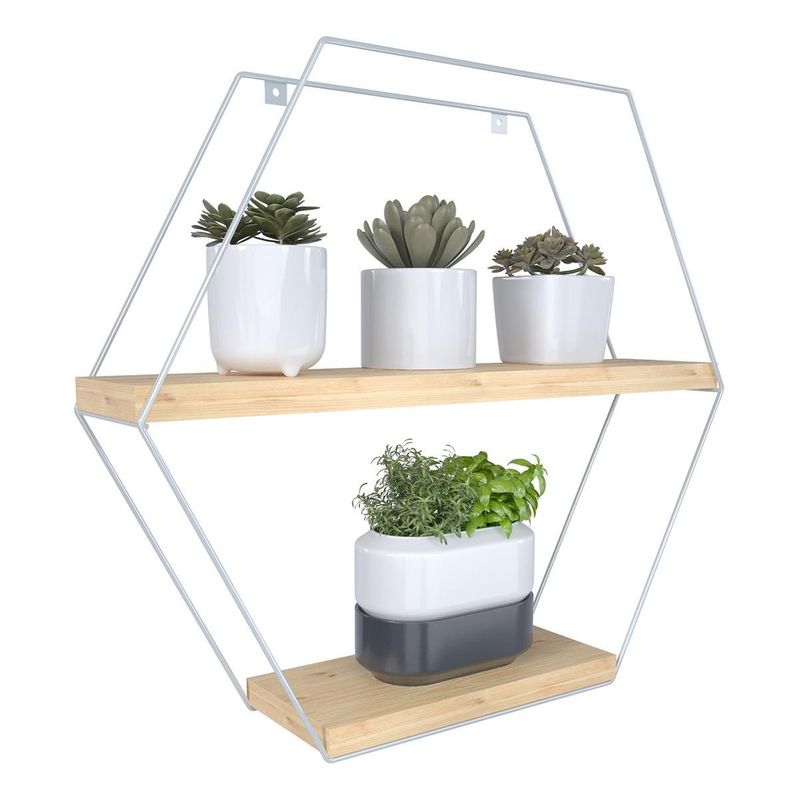 GENERICO - Repisa Flotante Hexagonal Pino y Blanco para Decoración Moderna