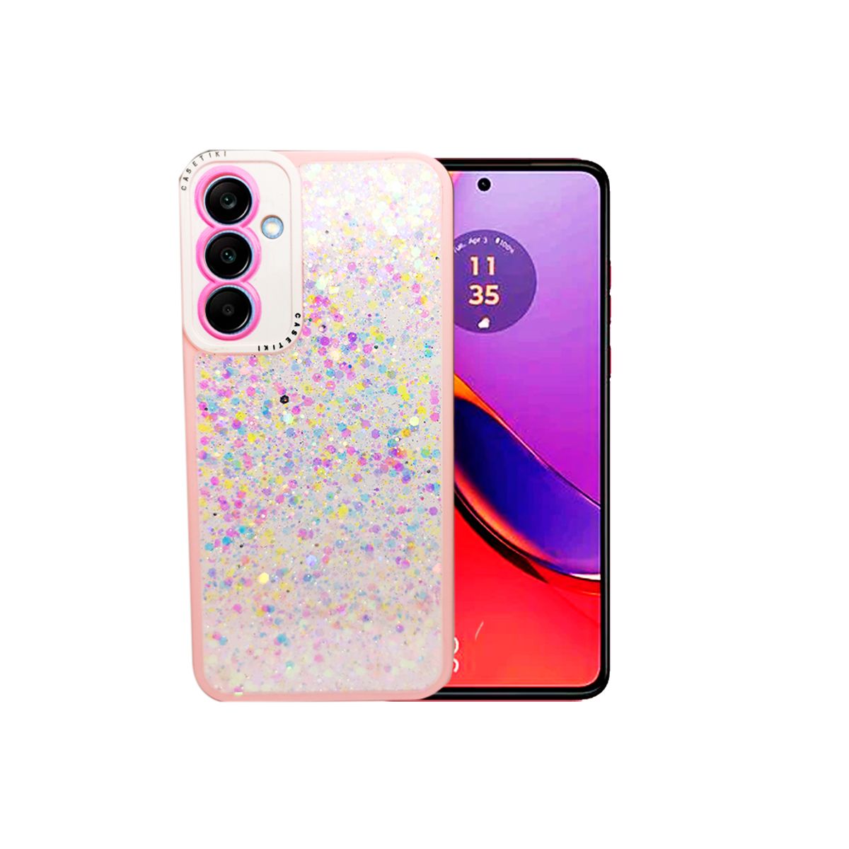 GENERICO - CARCASA PARA SAMSUNG A15 GLITTER INCLUYE POP SOCKET COLOR ROSA