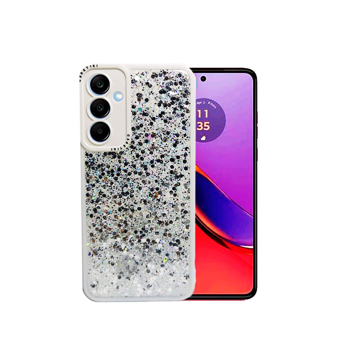GENERICO - CARCASA PARA SAMSUNG A15 GLITTER INCLUYE POP SOCKET COLOR BLANCO