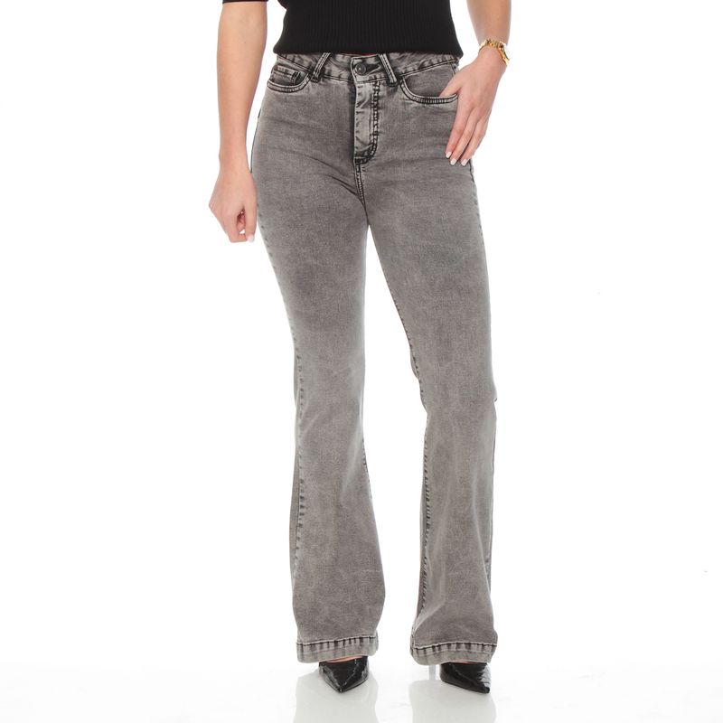 WADOS - JEANS FLARE TIRO ALTO PRETINA BASICA 1 BOTON PUSH UP