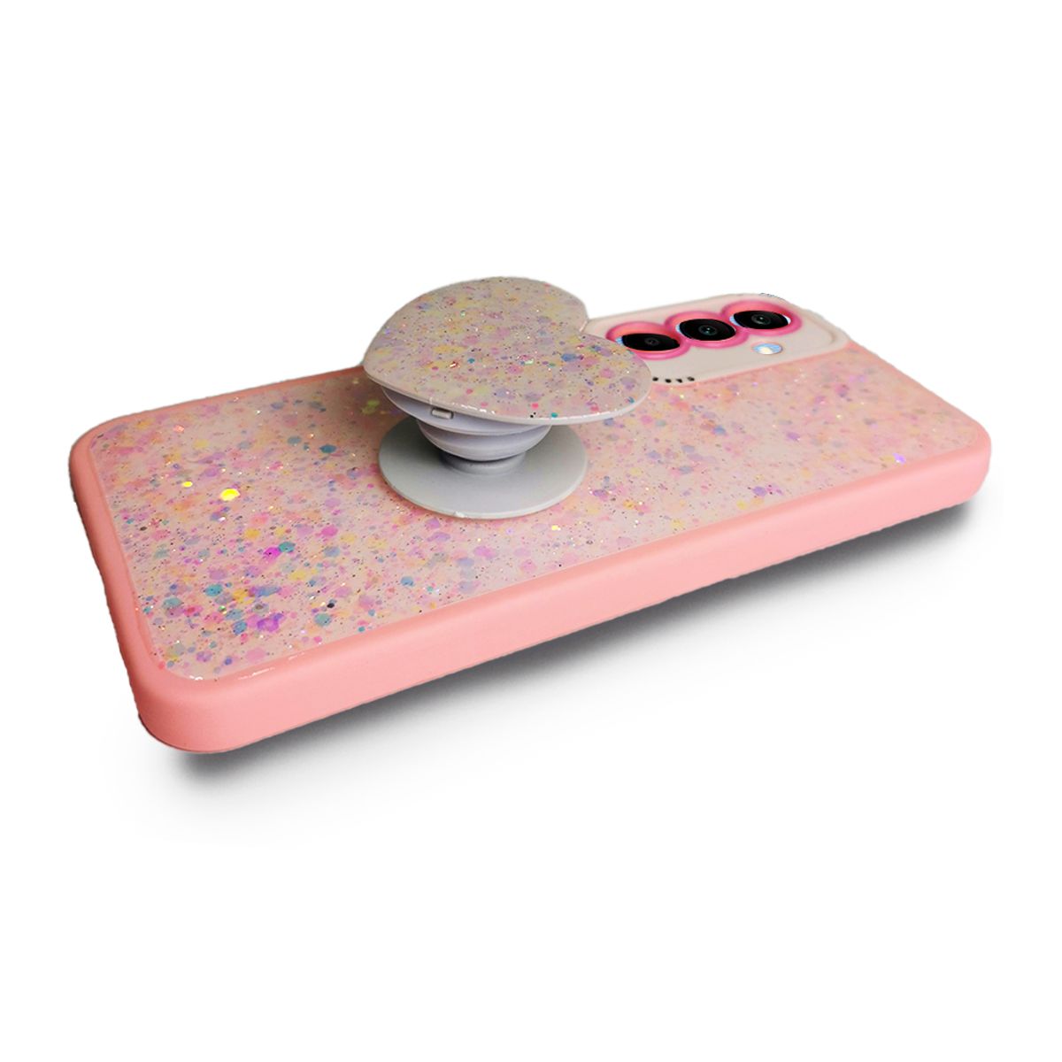 GENERICO - CARCASA PARA SAMSUNG A16 GLITTER INCLUYE POP SOCKET COLOR ROSA