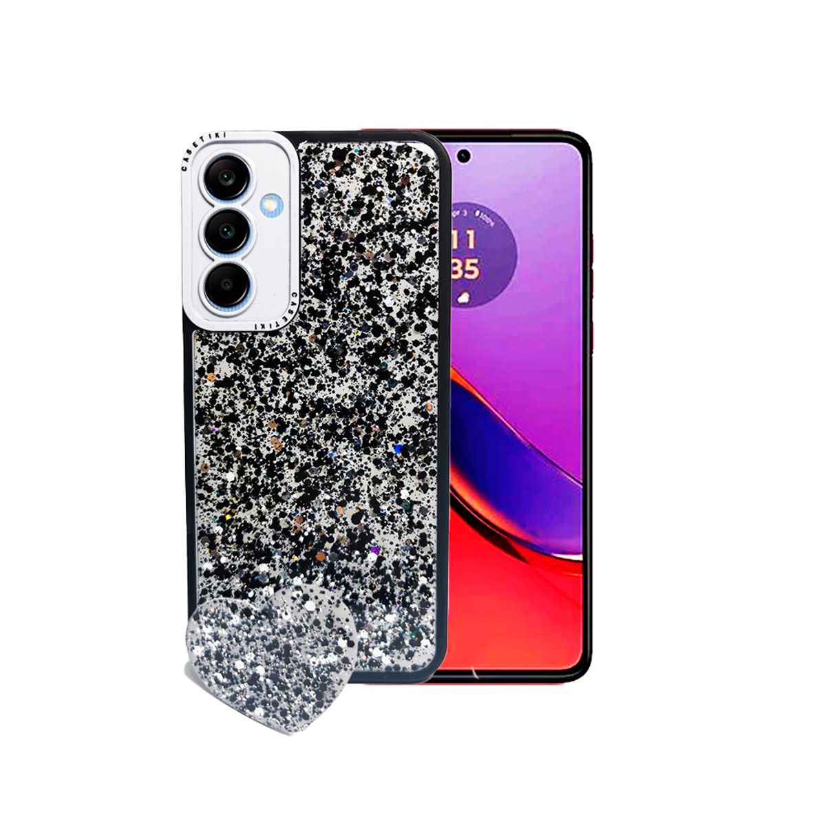 GENERICO - CARCASA PARA SAMSUNG A16 GLITTER INCLUYE POP SOCKET COLOR NEGRO
