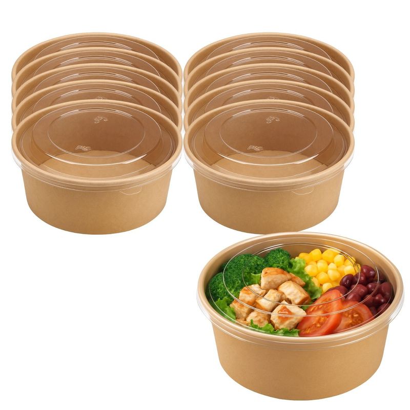 GENERICO - Set 20 Envase Ensalada 1000mL Beige Desechable Comida Kraft