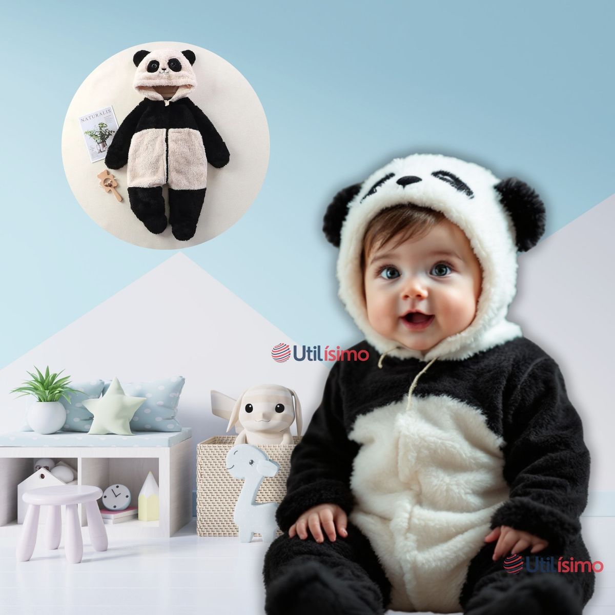JUMP KIDS - Enterito Panda con Capucha Bebe Polar Blanco y Negro