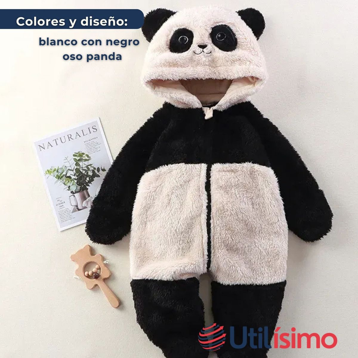 JUMP KIDS - Enterito Panda con Capucha Bebe Polar Blanco y Negro