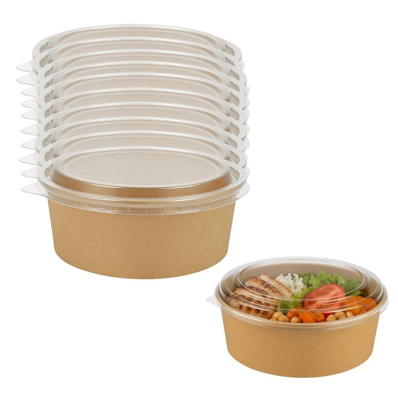 GENERICO - Set 20 Envases Ensalada 1300mL Beige Desechable Comida Kraft