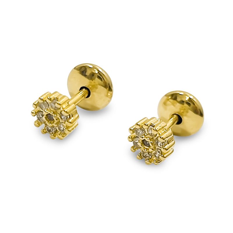 ANDREA COGGIOLA JOYAS - Aros Bebé Flor Micro Circones Enchapado Oro 18K
