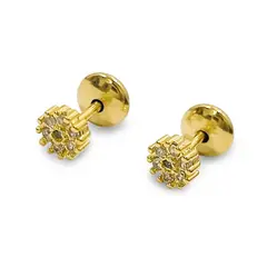 ANDREA COGGIOLA JOYAS - Aros Bebé Flor Micro Circones Enchapado Oro 18K