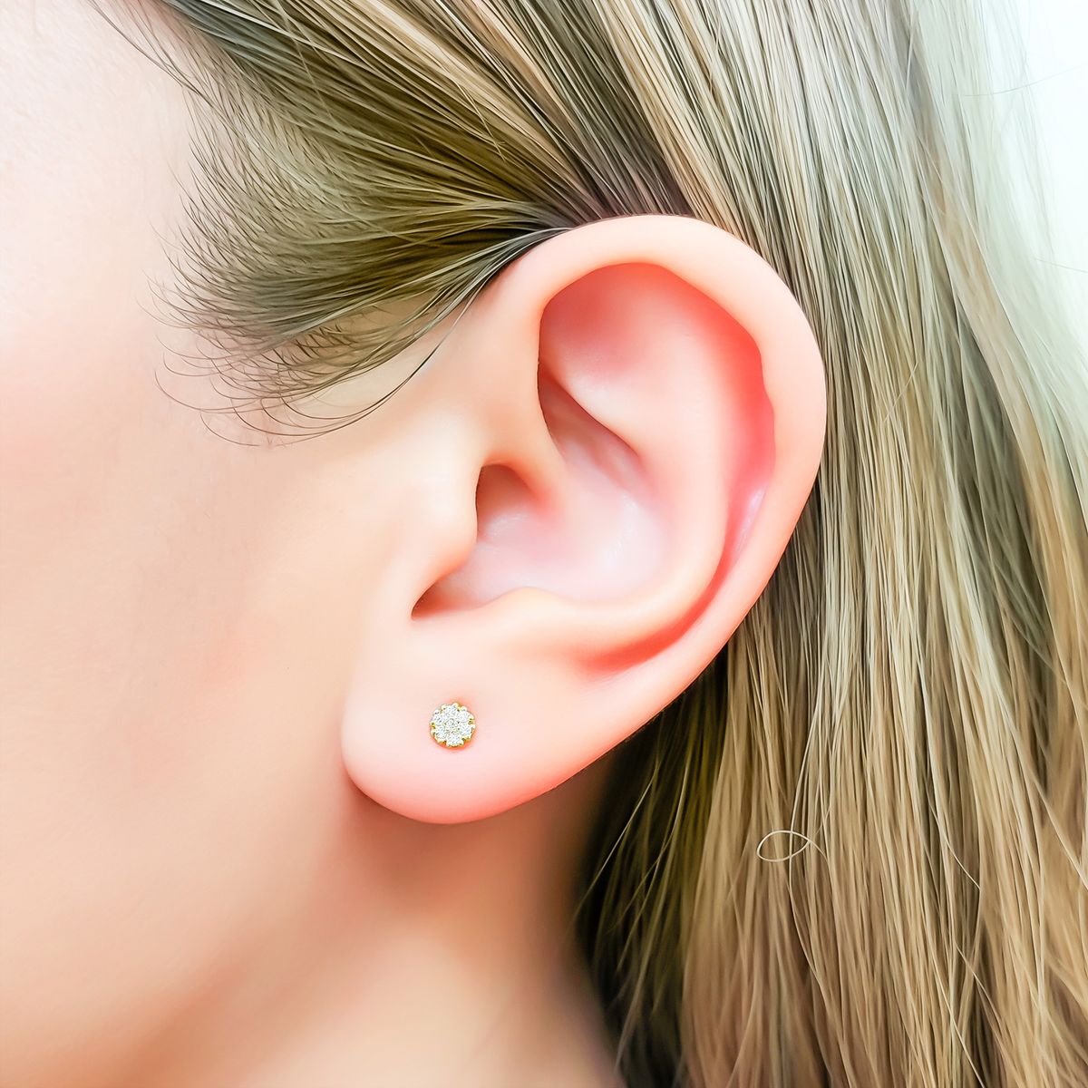 COGGIOLA - Aros Bebé Flor Micro Circones Enchapado Oro 18K