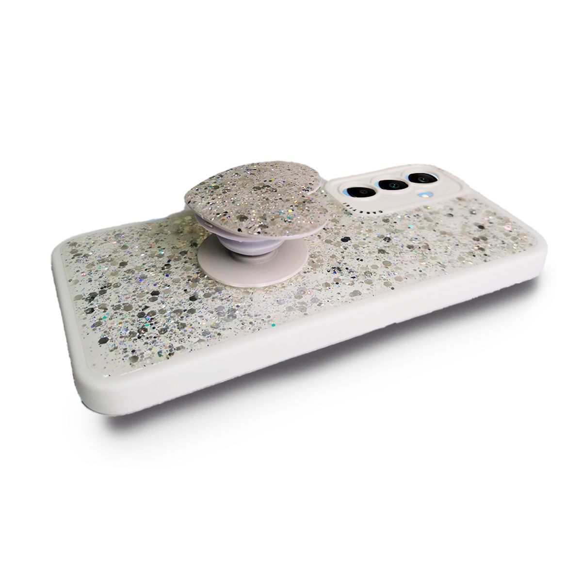 GENERICO - CARCASA PARA SAMSUNG A36 GLITTER INCLUYE POP SOCKET COLOR BLANCO