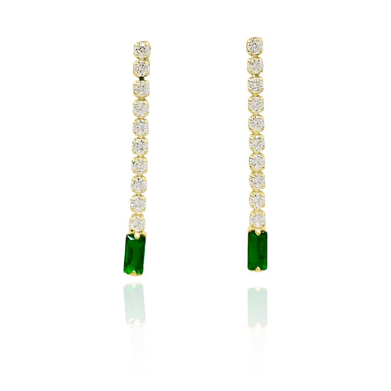 Aros Largo Colgante Rectangulo Circon Blanco Verde Enchapado Oro 18K Blanco TALLA UNICA
