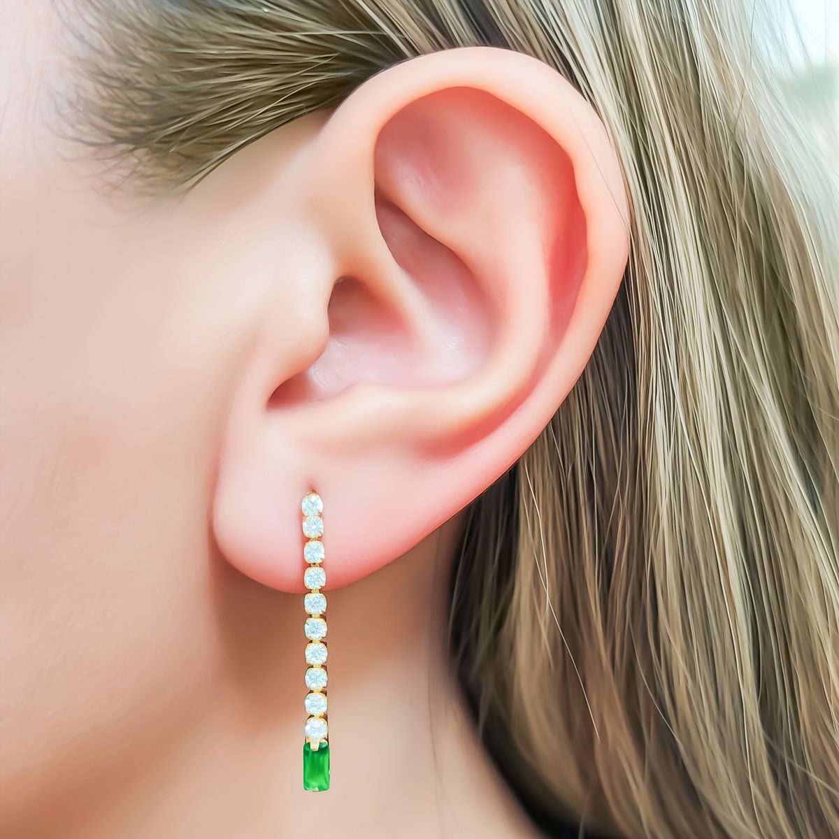 COGGIOLA - Aros Largo Colgante Rectángulo Circón Blanco Verde Enchapado Oro 18K