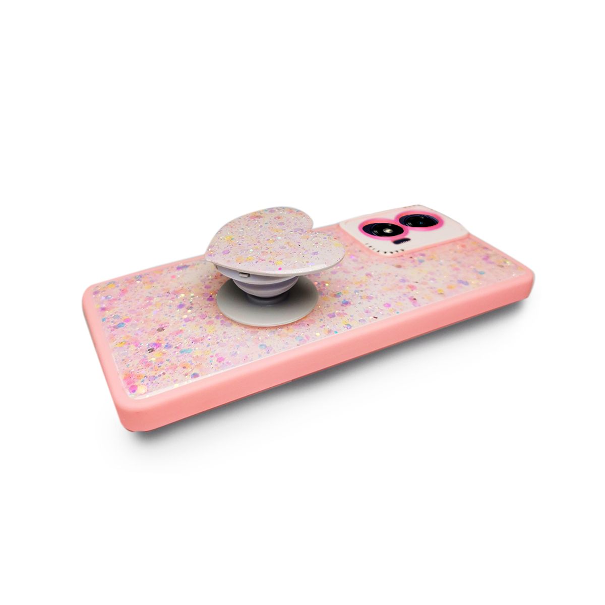 GENERICO - CARCASA PARA MOTOROLA G04 GLITTER INCLUYE POP SOCKET COLOR ROSA