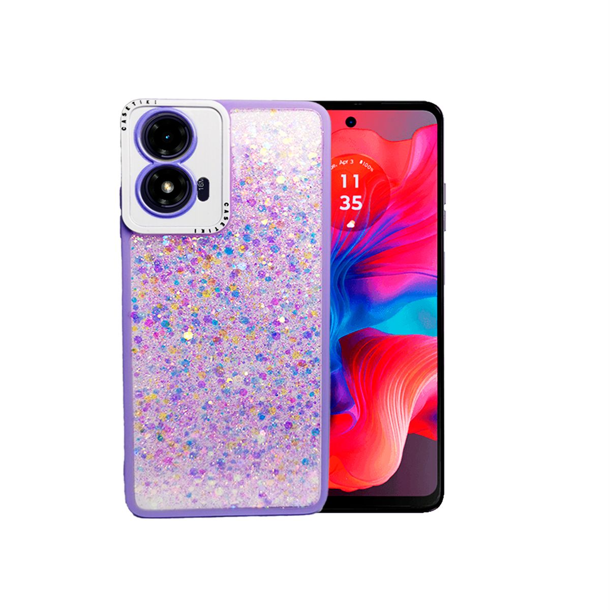 GENERICO - CARCASA PARA MOTOROLA G04 GLITTER INCLUYE POP SOCKET COLOR LILA