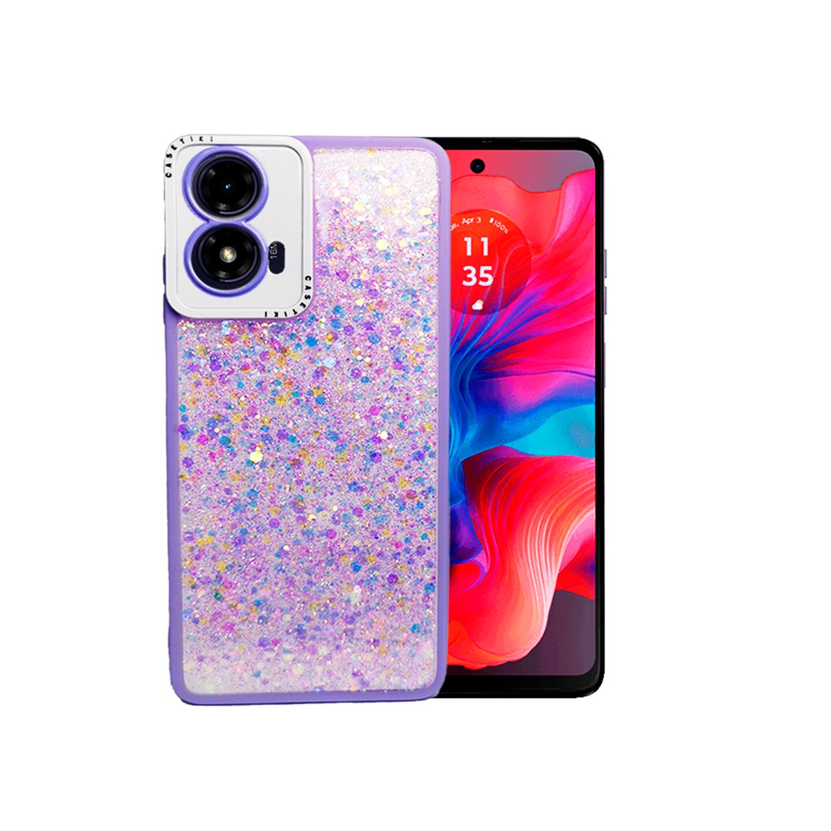GENERICO - CARCASA PARA MOTOROLA G04 GLITTER INCLUYE POP SOCKET COLOR LILA