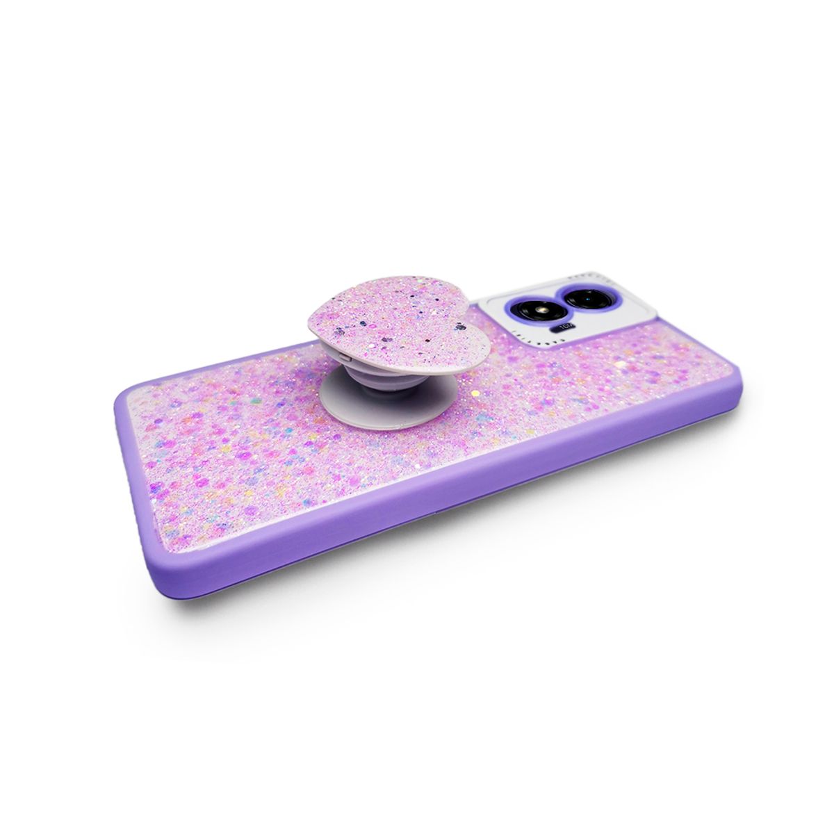GENERICO - CARCASA PARA MOTOROLA G04 GLITTER INCLUYE POP SOCKET COLOR LILA