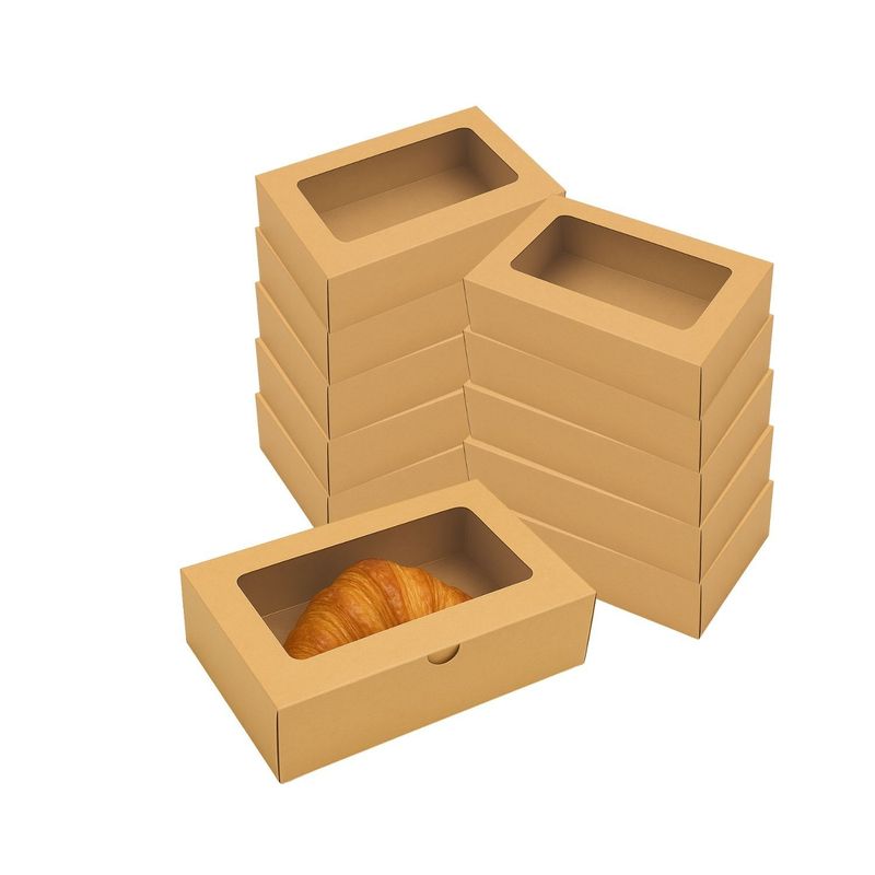 GENERICO - Set 100 Cajas Kraft Ventana 25x14x5cm Contenedor Desechable