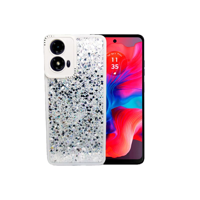 GENERICO - CARCASA PARA MOTOROLA G04 GLITTER INCLUYE POP SOCKET COLOR BLANCO