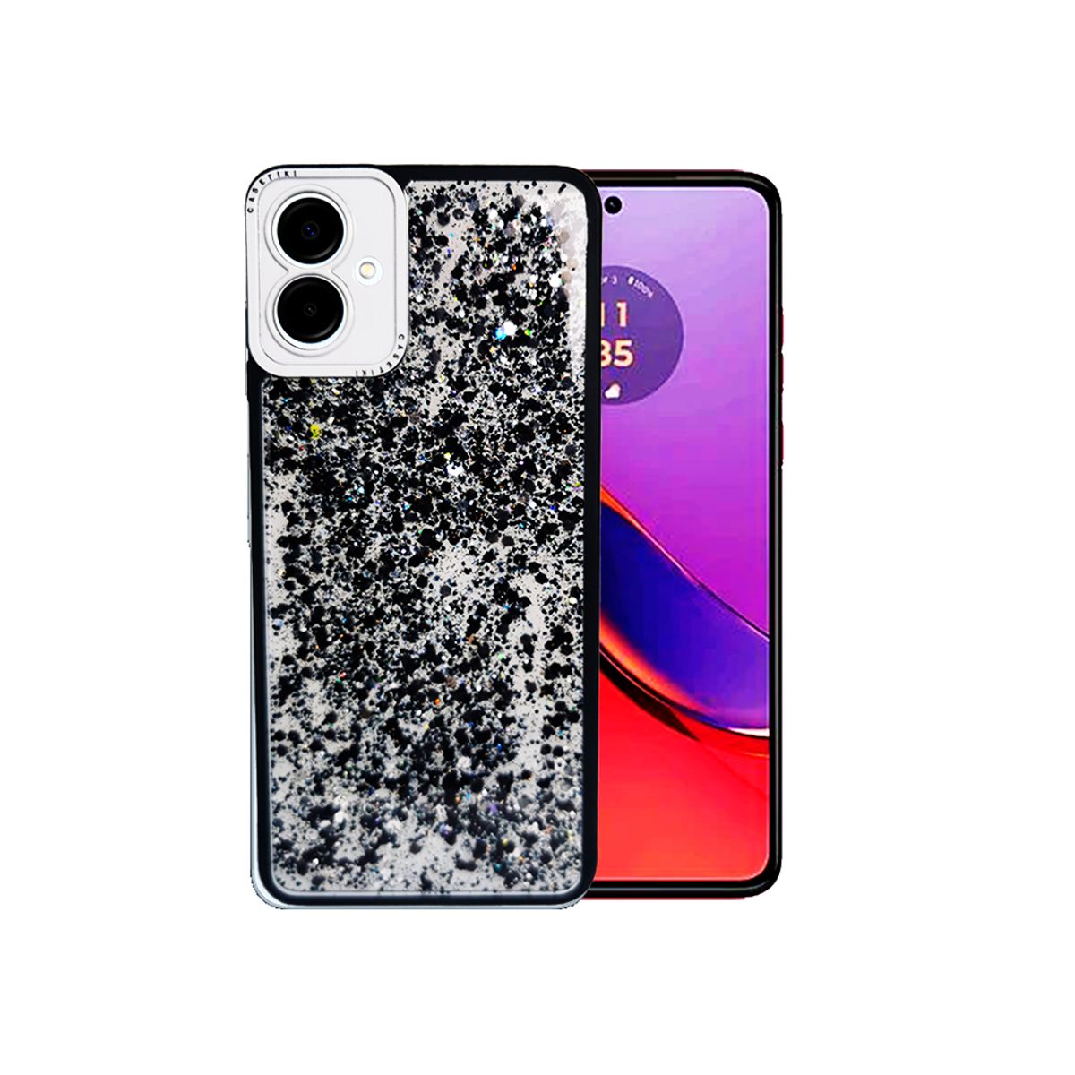GENERICO - CARCASA PARA SAMSUNG A06 GLITTER INCLUYE POP SOCKET COLOR NEGRO