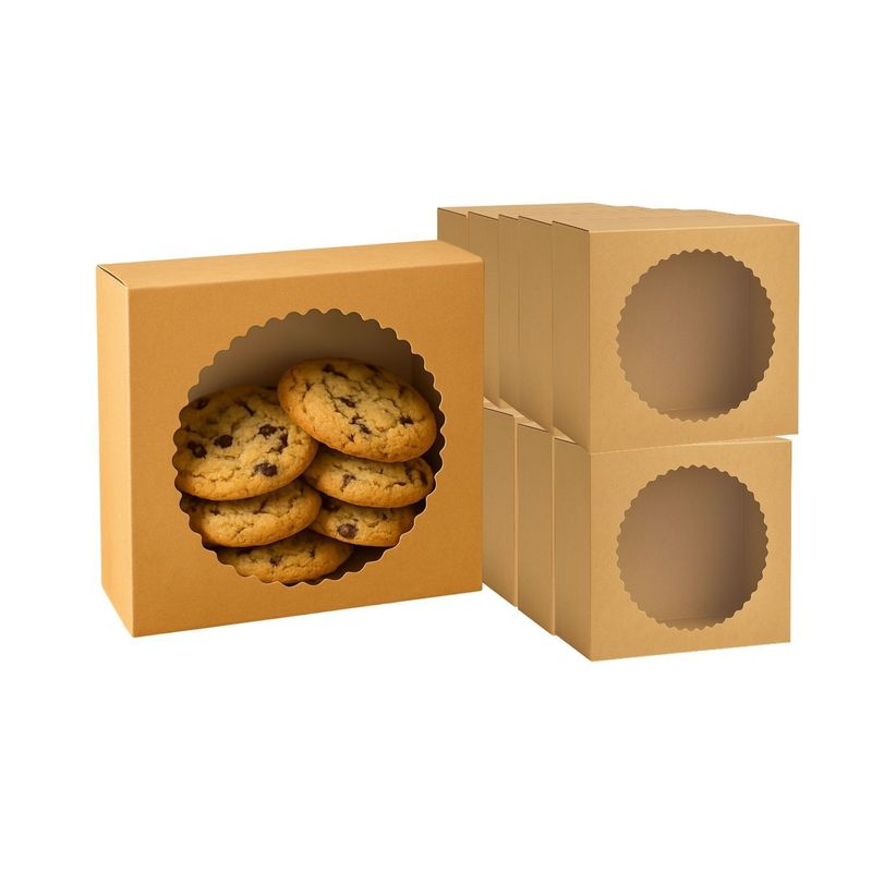 GENERICO - Set 20 Cajas Kraft Cuadrada Ventana Rendonda 16x16x10cm