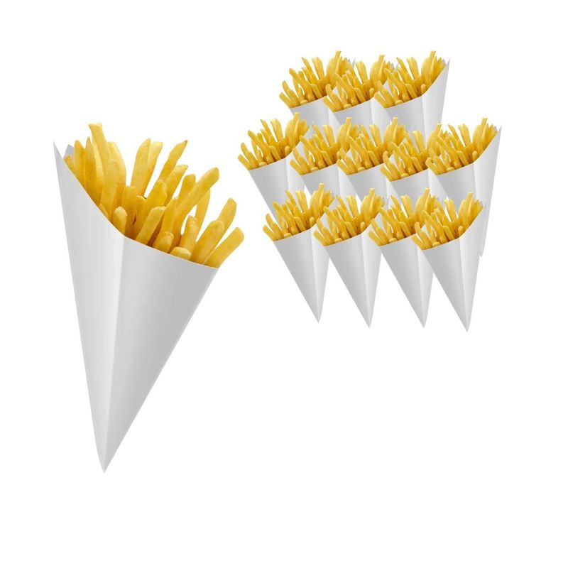 GENERICO - Set 10 Cono Papel Blanco Papas Fritas Grandes Desechable