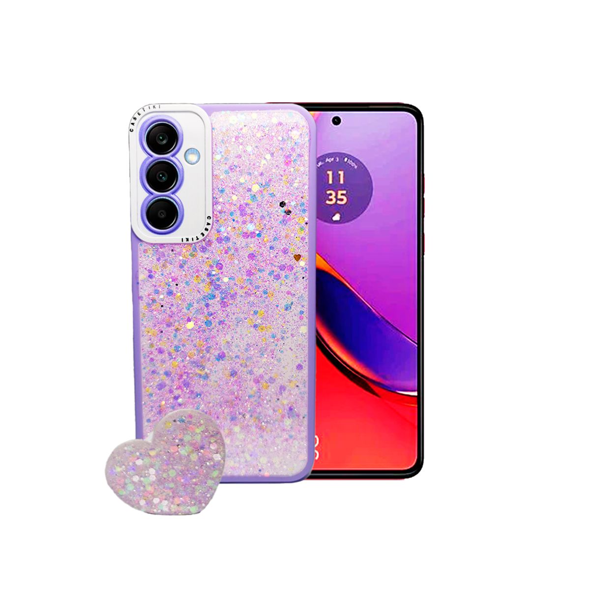 GENERICO - CARCASA PARA SAMSUNG S24 FE GLITTER INCLUYE POP SOCKET COLOR LILA