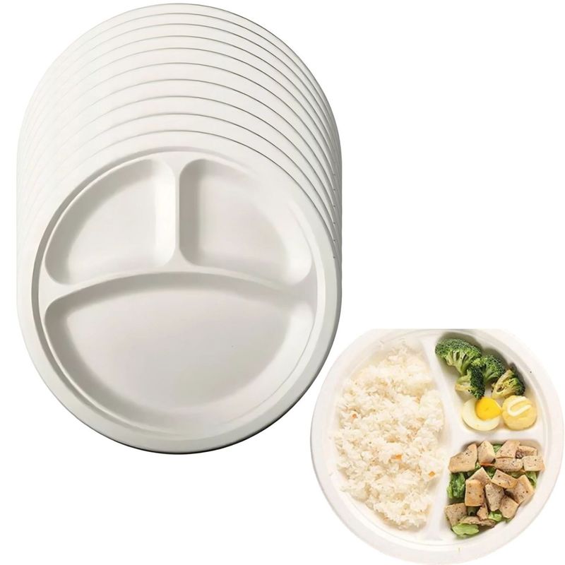 GENERICO - Set 40 Platos 3 Divisiones 20cm Blanco Carton Desechable
