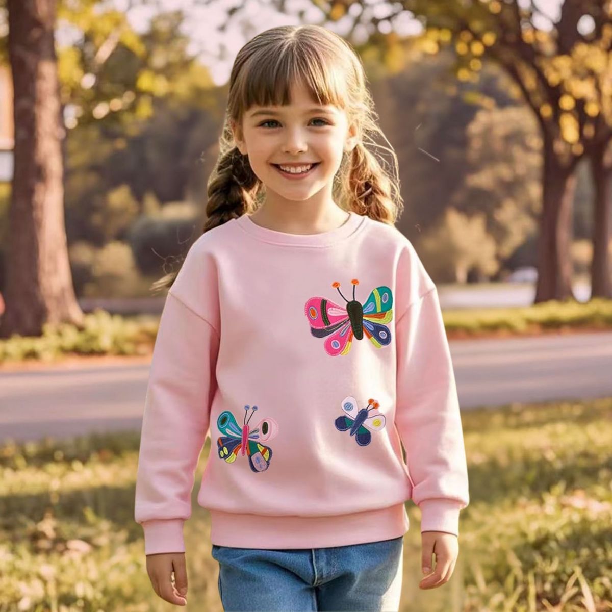 JUMP KIDS - Polerón Cuello Redondo Niña Rosado Mariposa