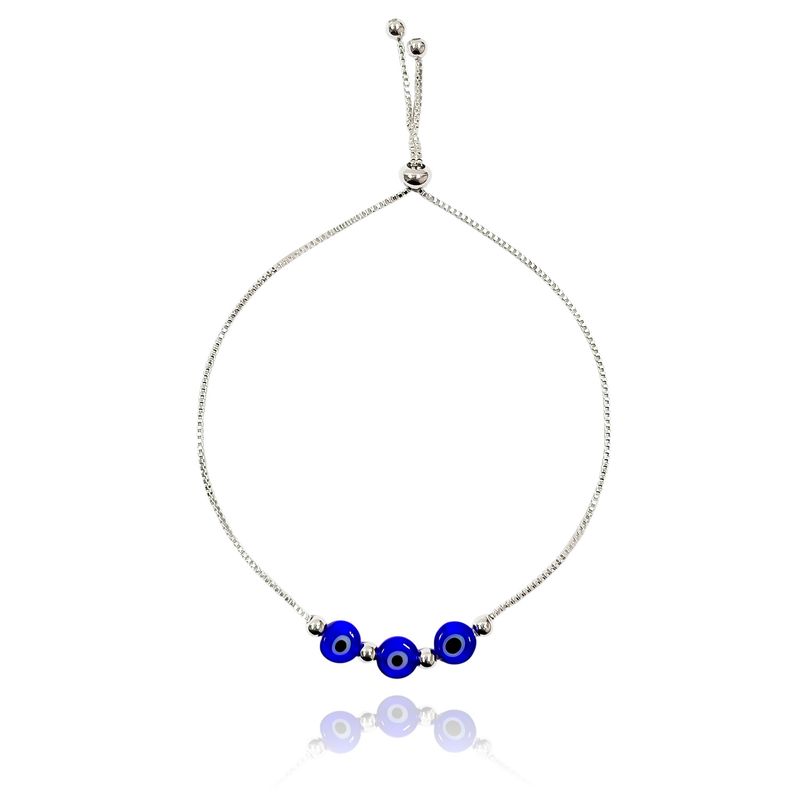 ANDREA COGGIOLA JOYAS - Pulsera 3 Ojos Turcos Azul Bolitas Plata Fina 925 Adaptable