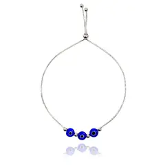 COGGIOLA - Pulsera 3 Ojos Turcos Azul Bolitas Plata Fina 925 Adaptable