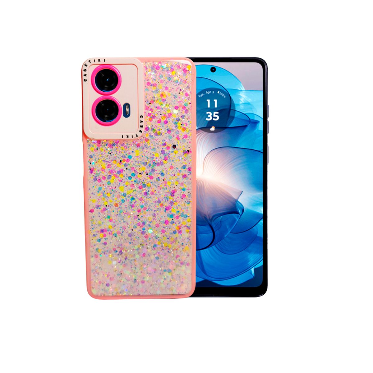 GENERICO - CARCASA PARA MOTOROLA G35 GLITTER INCLUYE POP SOCKET COLOR ROSA
