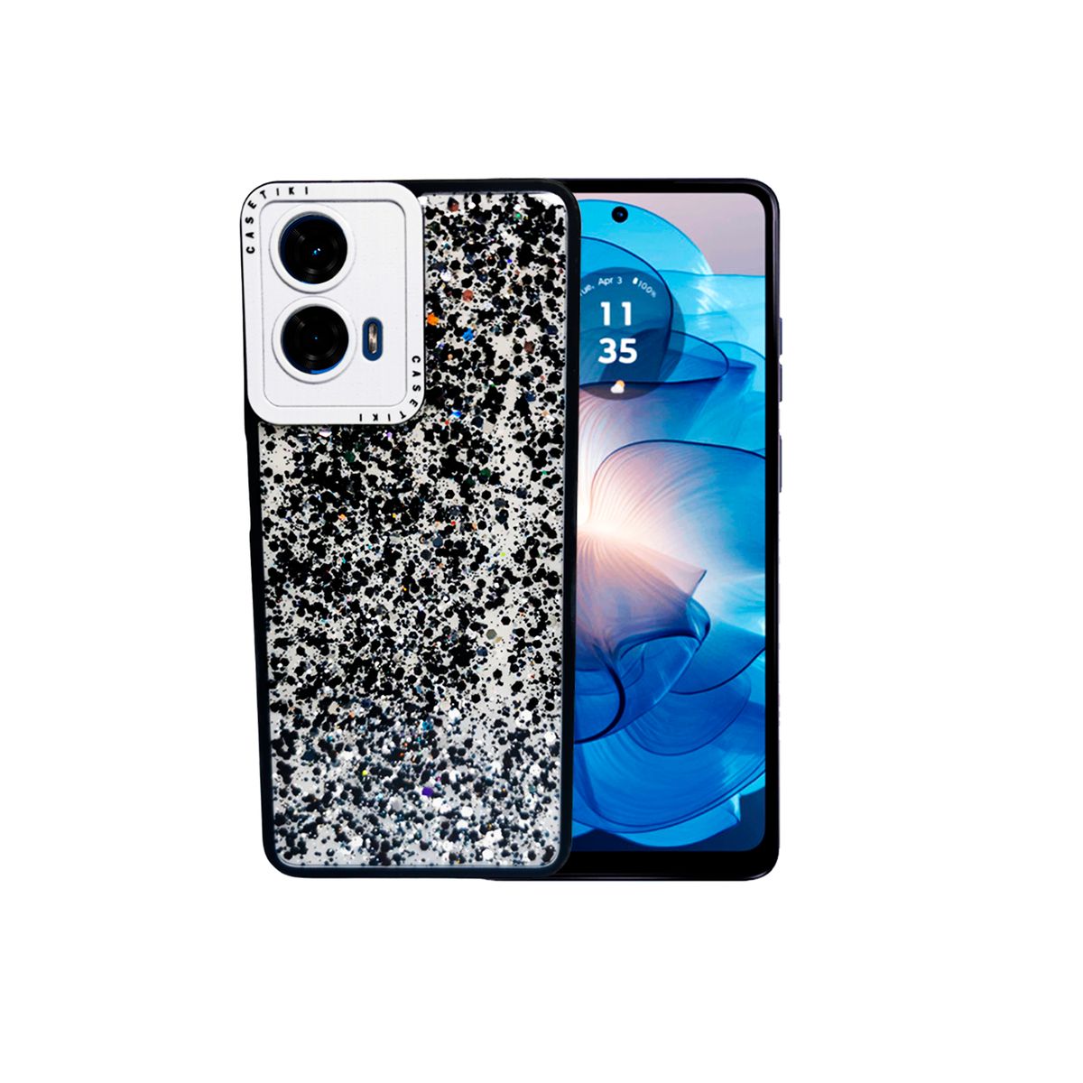 GENERICO - CARCASA PARA MOTOROLA G35 GLITTER INCLUYE POP SOCKET COLOR NEGRO
