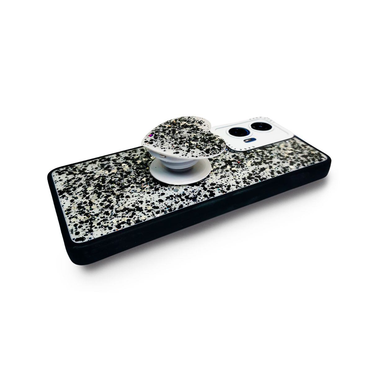 GENERICO - CARCASA PARA MOTOROLA G35 GLITTER INCLUYE POP SOCKET COLOR NEGRO