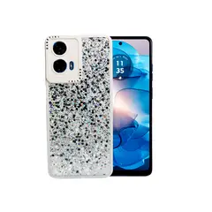 GENERICO - CARCASA PARA MOTOROLA G35 GLITTER INCLUYE POP SOCKET COLOR BLANCO