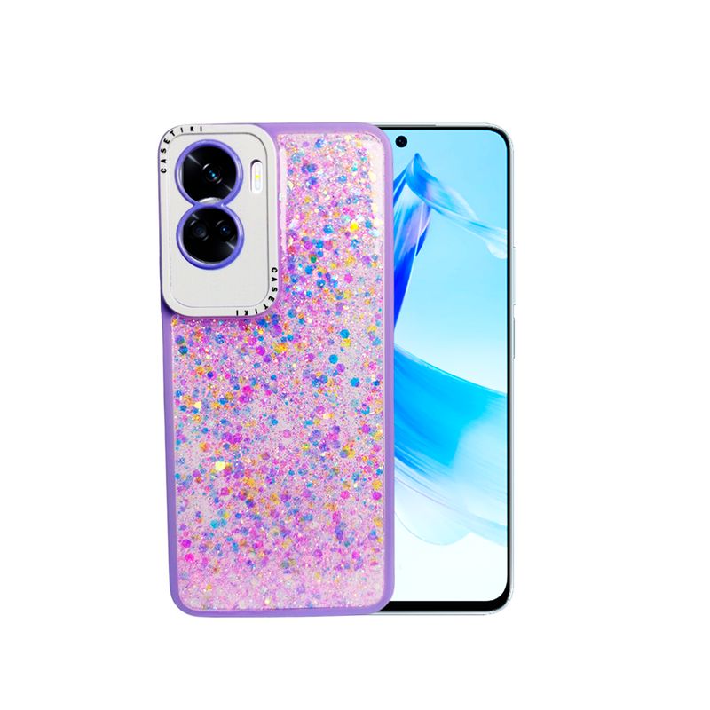GENERICO - CARCASA PARA MOTOROLA G05 GLITTER INCLUYE POP SOCKET COLOR LILA