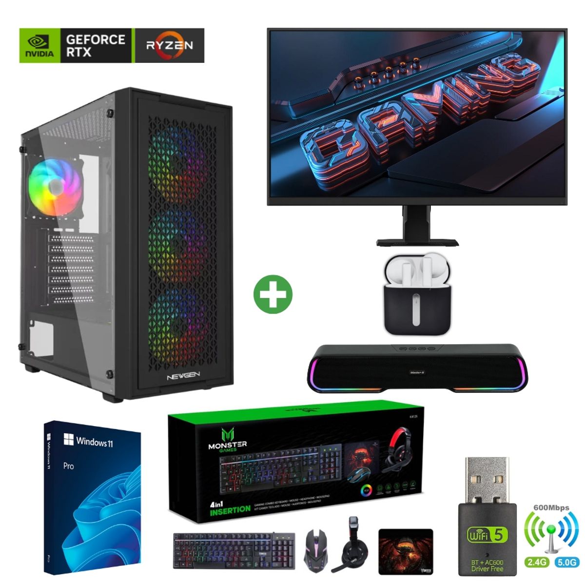 AMD CORP - Pc Gamer AMD 7 5800XT - 32GB - 5060TI - 2TB (Parlante + Monitor 27" + HP) TNM01
