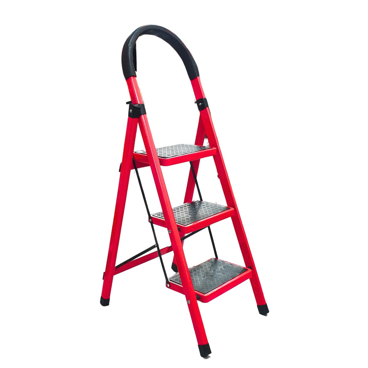 GENERICO - Escalera Plegable 3 Peldaños Antideslizante 150 Kg - Roja