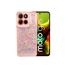 GENERICO - CARCASA PARA MOTOROLA G15 GLITTER INCLUYE POP SOCKET COLOR ROSA