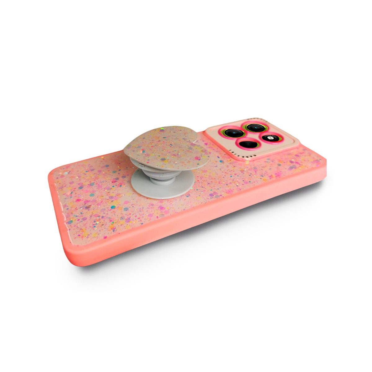 GENERICO - CARCASA PARA MOTOROLA G15 GLITTER INCLUYE POP SOCKET COLOR ROSA