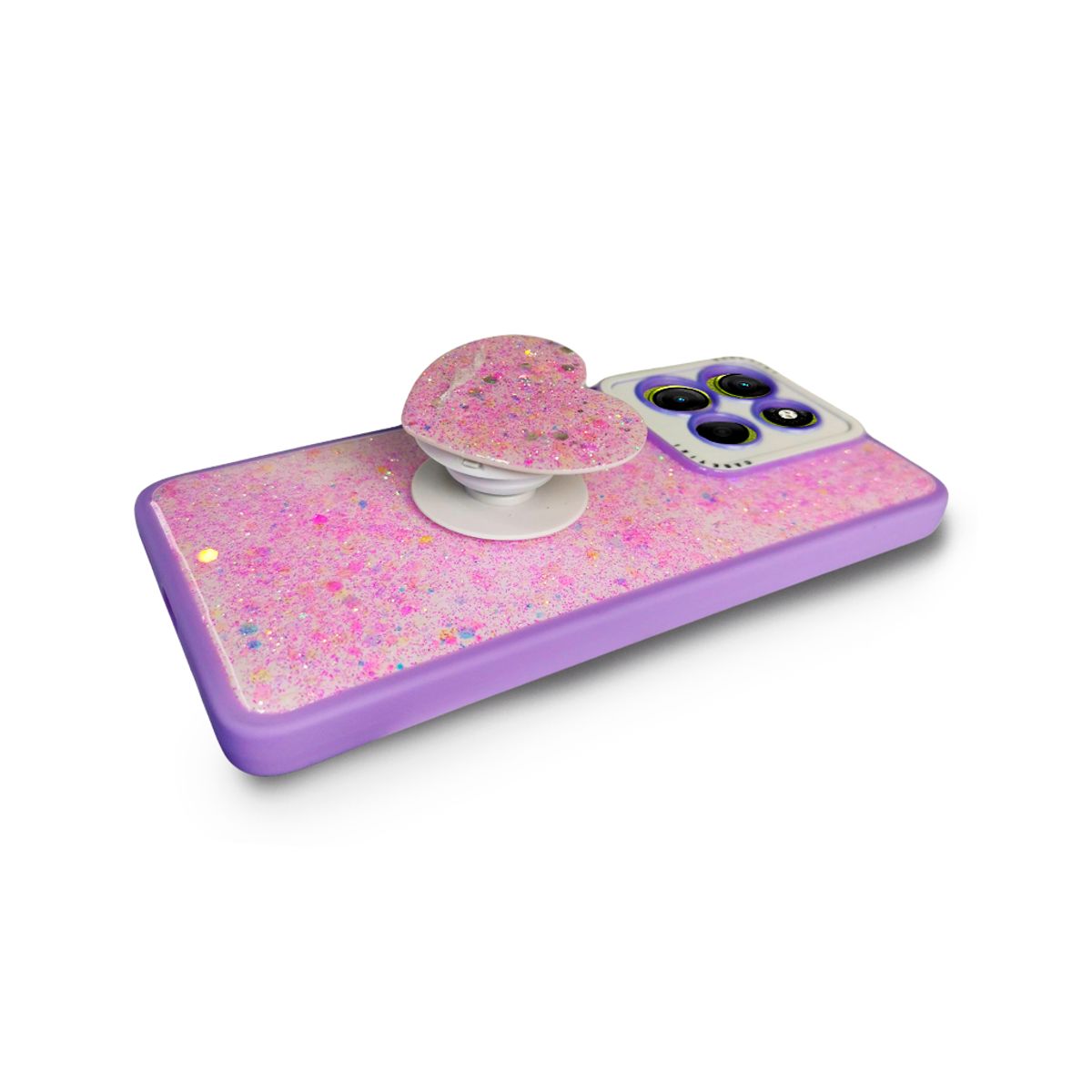 GENERICO - CARCASA PARA MOTOROLA G15 GLITTER INCLUYE POP SOCKET COLOR LILA