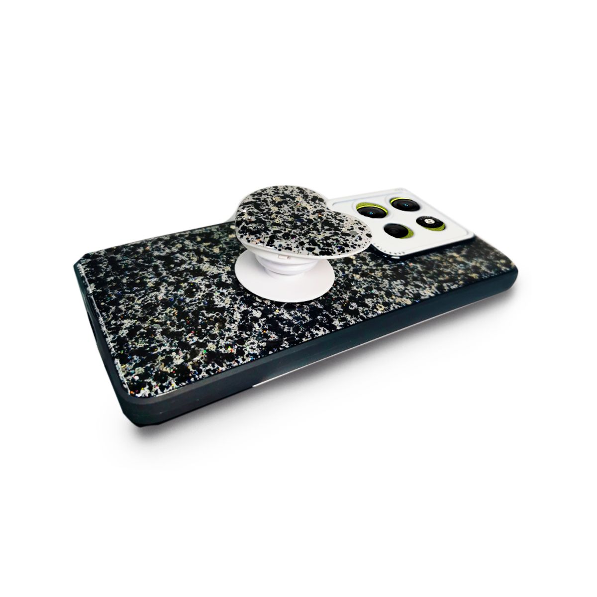 GENERICO - CARCASA PARA MOTOROLA G15 GLITTER INCLUYE POP SOCKET COLOR NEGRO