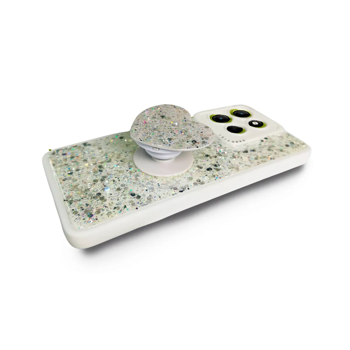 GENERICO - CARCASA PARA MOTOROLA G15 GLITTER INCLUYE POP SOCKET COLOR BLANCO