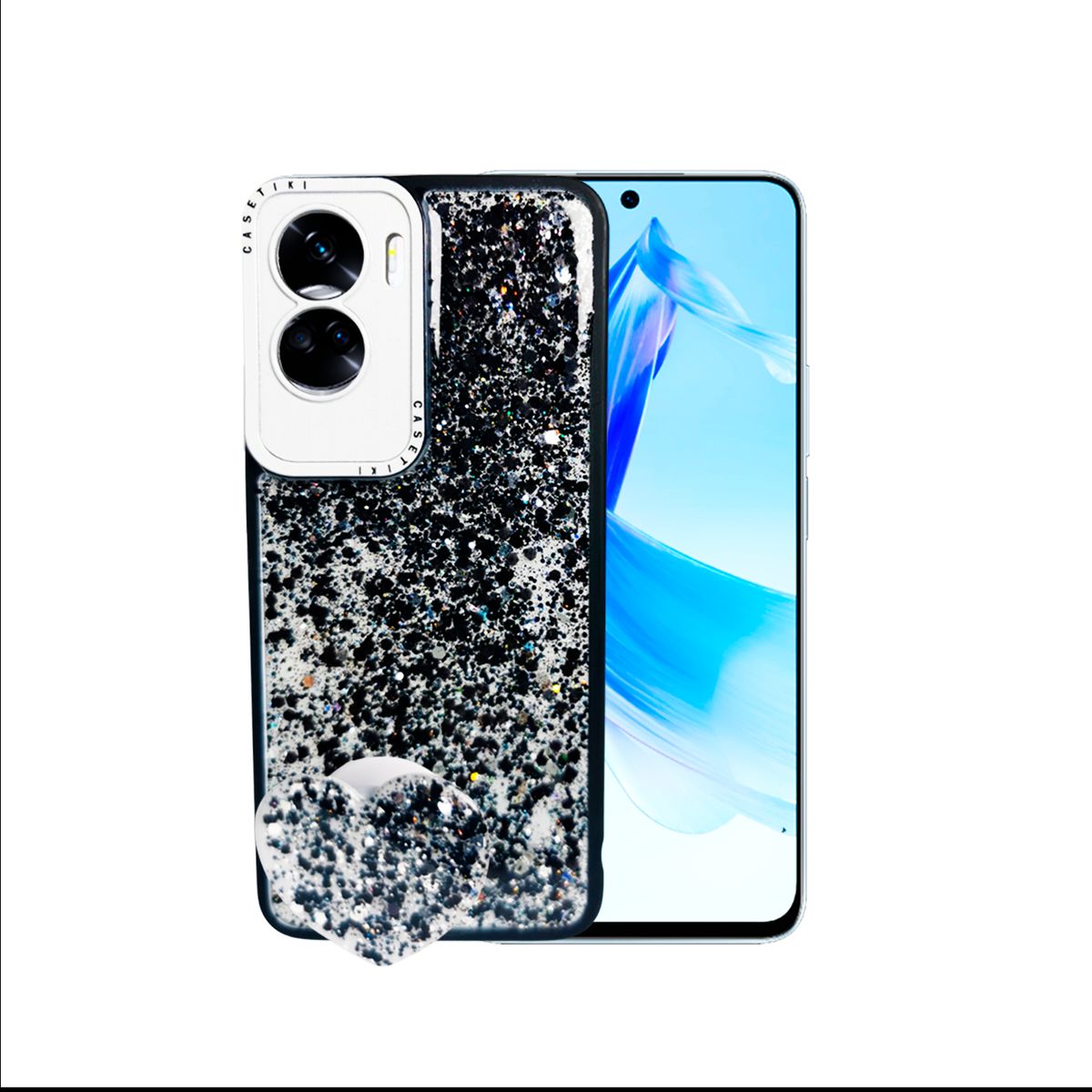 GENERICO - CARCASA PARA HONOR 90 LITE GLITTER INCLUYE POP SOCKET COLOR NEGRO