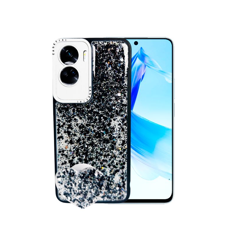 GENERICO - CARCASA PARA HONOR 90 LITE GLITTER INCLUYE POP SOCKET COLOR NEGRO