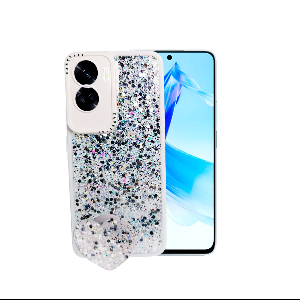 GENERICO - CARCASA PARA HONOR 90 LITE GLITTER INCLUYE POP SOCKET COLOR BLANCO