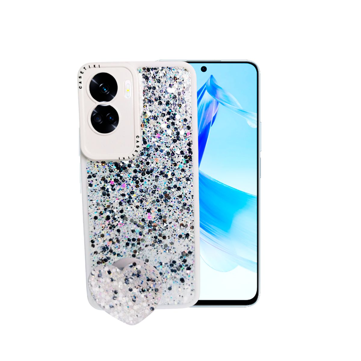 GENERICO - CARCASA PARA HONOR 90 LITE GLITTER INCLUYE POP SOCKET COLOR BLANCO
