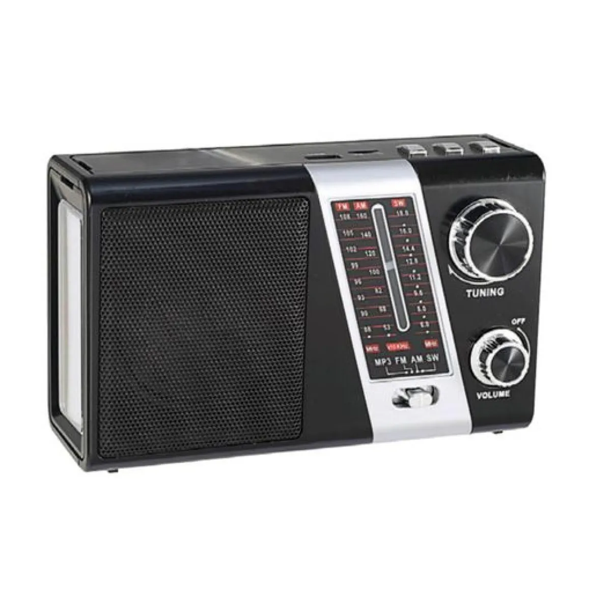 TECNOLAB - Radio Portatil Panel Solar LED USB AM SW FM Negro