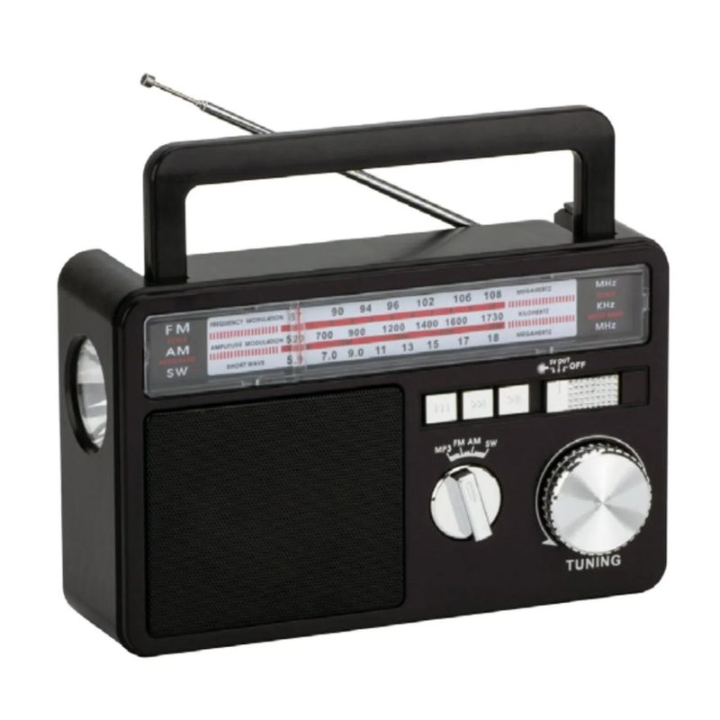 TECNOLAB - Radio Portatil Panel Solar LED USB SW AM FM Negro