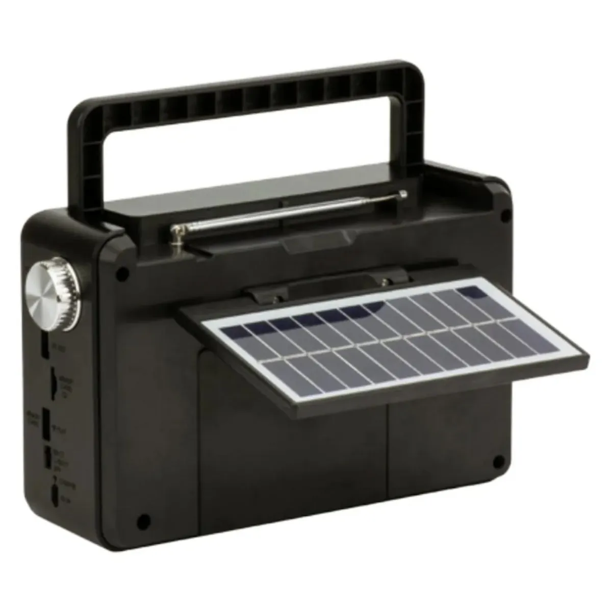 TECNOLAB - Radio Portatil Panel Solar LED USB SW AM FM Negro