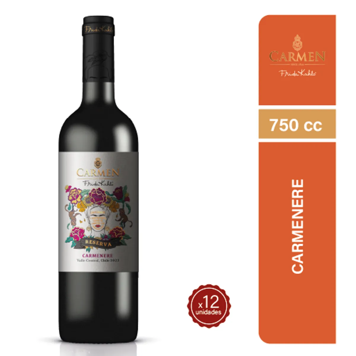 CARMEN - Vino Carmen Reserva Frida Kahlo Carmenere 750cc x12